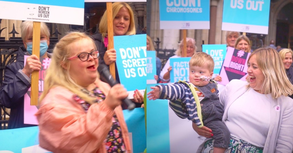 Heidi Crowter, junto a Márie Lea Wilson y su hijo Aidan en brazos, el 23 de septiembre de 2021. / Don't screen us out